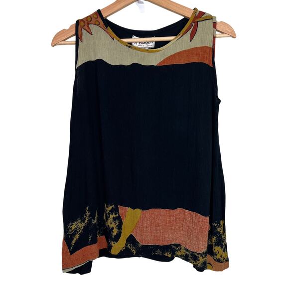 Kembali Women's Size Large Art to Wear 100% Rayon Crinkle Sleeveless Boho Top - Picture 1 of 7